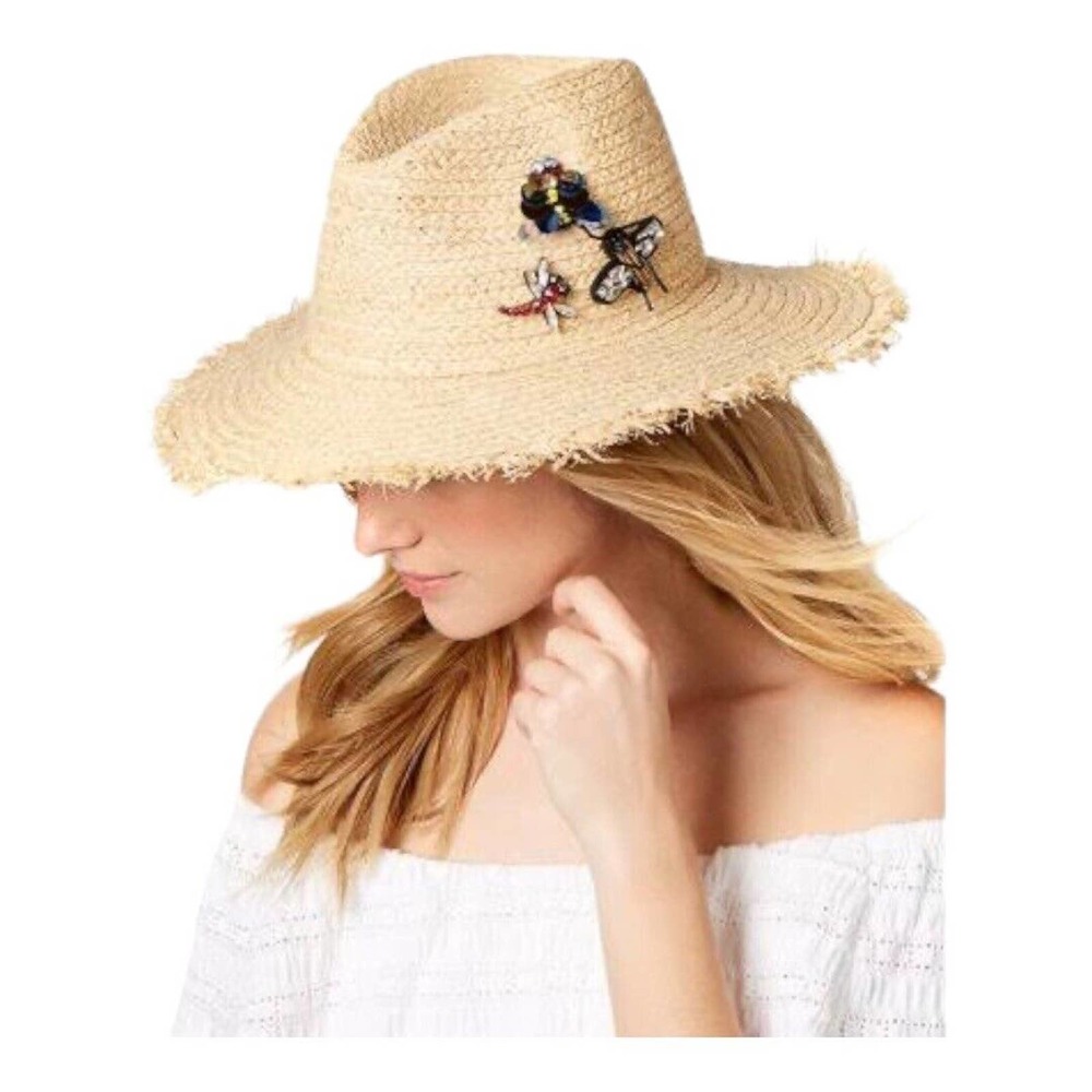 Steve Madden Tan Straw Hat with Embellishments - Picture 9 of 9